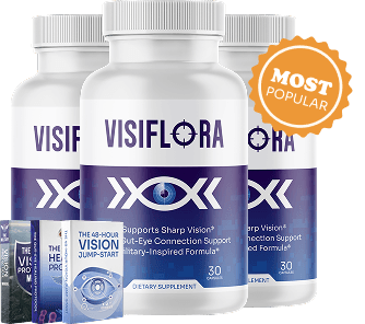 Three-bottle VisiFlora package used for product identification in this reviews audit